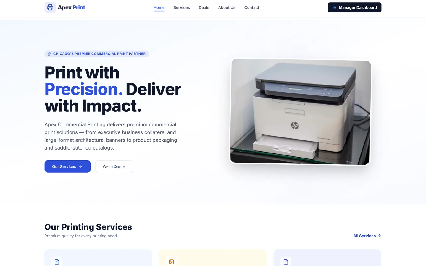 Apex Print website, screenshot of the live site