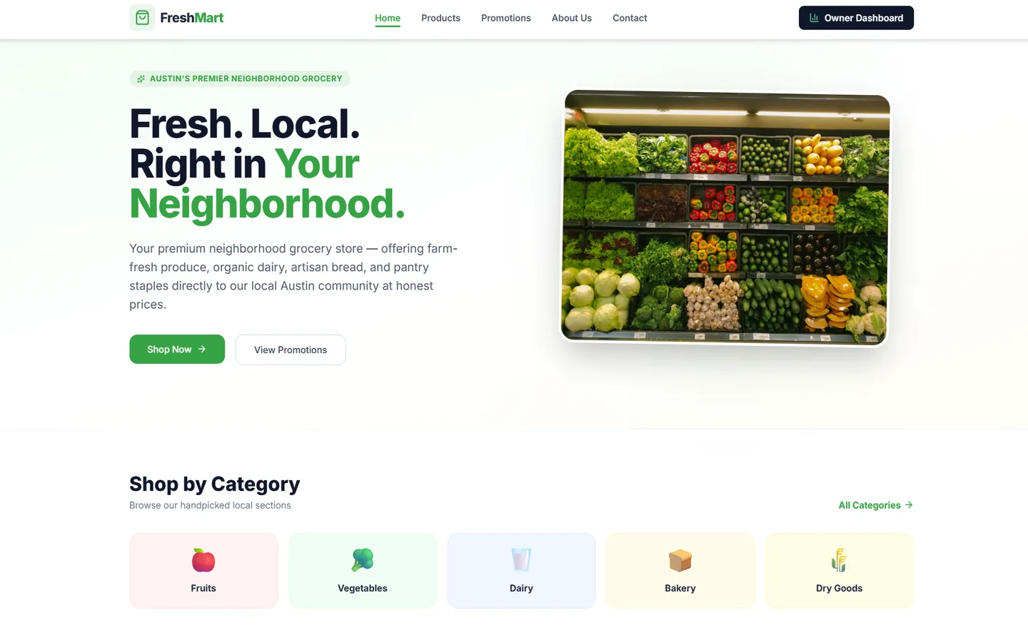 FreshMart website, screenshot of the live site